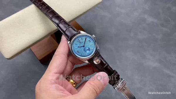 Rolex 1908 52506 0002 Ice Blue Dial Brown Leather Strap 39 mm Replica Watch