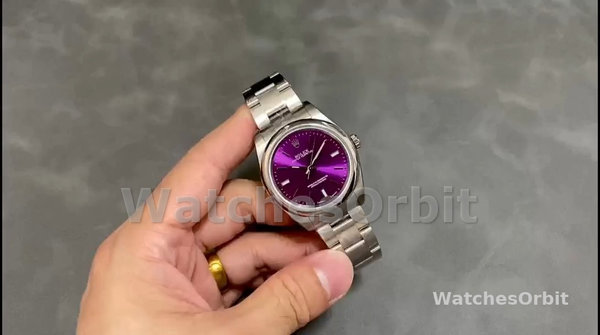Rolex Oyster Perpetual Air-King 114200 Grape Red Index Dial 34mm Unisex Replica watch