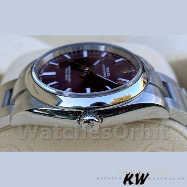 Rolex Oyster Perpetual Air-King 114200 Grape Red Index Dial 34mm Unisex Replica watch