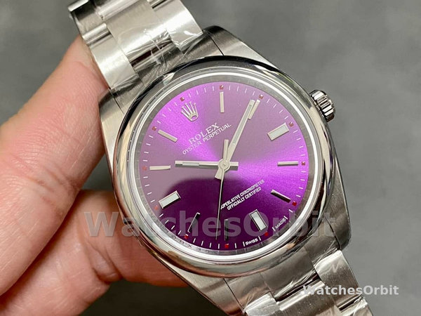 Rolex Oyster Perpetual Air-King 114200 Grape Red Index Dial 34mm Unisex Replica watch