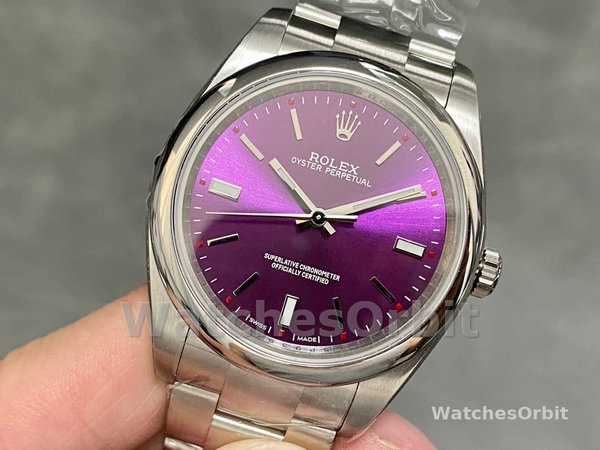 Rolex Oyster Perpetual Air-King 114200 Grape Red Index Dial 34mm Unisex Replica watch