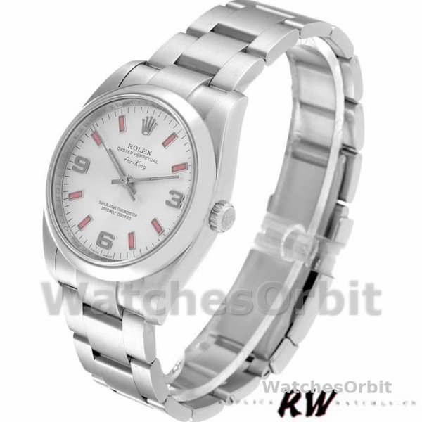 Rolex Oyster Perpetual Air-King 114200 Silver Dial Pink Baton 34mm Unisex replica watch