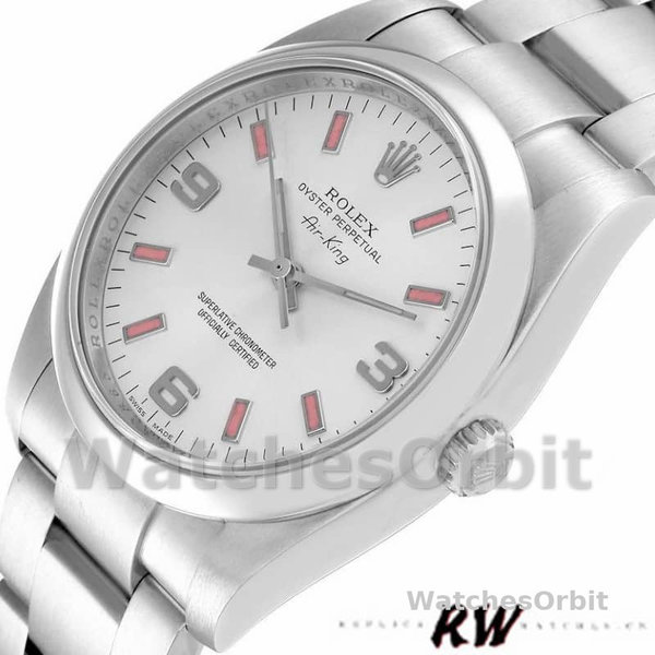 Rolex Oyster Perpetual Air-King 114200 Silver Dial Pink Baton 34mm Unisex replica watch