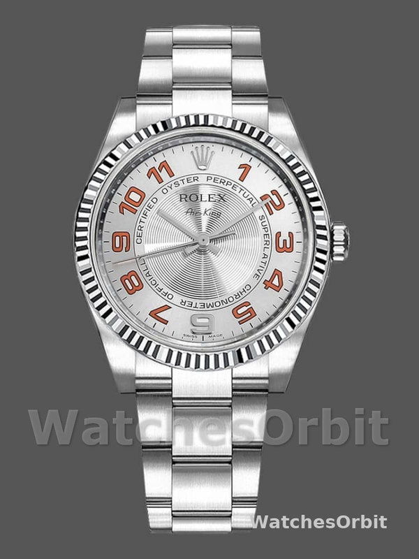 Rolex Oyster Perpetual Air-King 114234 Silver Orange Arabic Dial 34mm Unisex Replica Watch