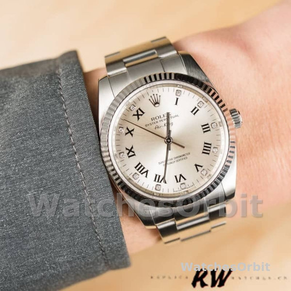 Rolex Oyster Perpetual Air-King 114234 Silver Roman Diamond Dial 41mm Replica Watch