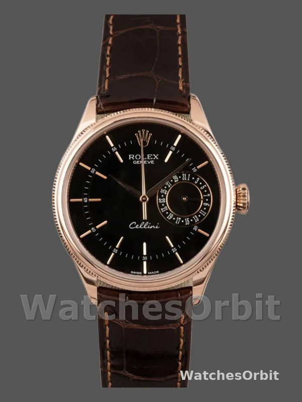 Rolex Cellini Date 50515 Brown Leather Black Index Dial 39mm Mens Replica Watch