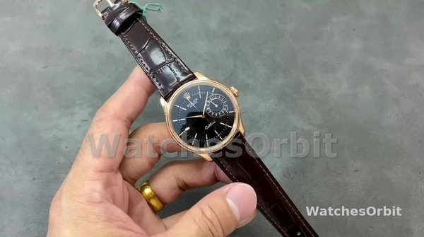 Rolex Cellini Date 50515 Brown Leather Black Index Dial 39mm Mens Replica Watch
