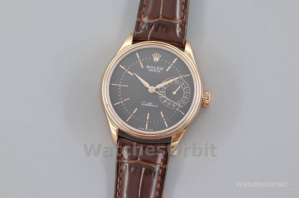 Rolex Cellini Date 50515 Brown Leather Black Index Dial 39mm Mens Replica Watch