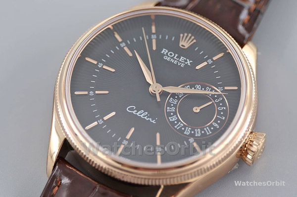 Rolex Cellini Date 50515 Brown Leather Black Index Dial 39mm Mens Replica Watch