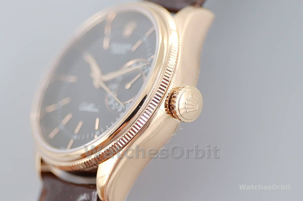 Rolex Cellini Date 50515 Brown Leather Black Index Dial 39mm Mens Replica Watch