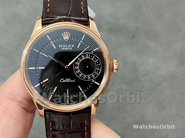 Rolex Cellini Date 50515 Brown Leather Black Index Dial 39mm Mens Replica Watch