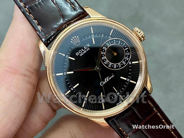 Rolex Cellini Date 50515 Brown Leather Black Index Dial 39mm Mens Replica Watch
