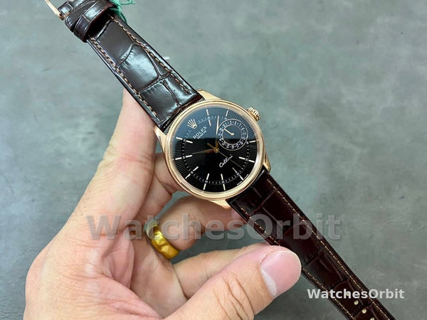 Rolex Cellini Date 50515 Brown Leather Black Index Dial 39mm Mens Replica Watch