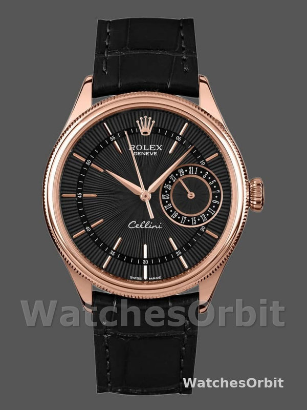 Rolex Cellini Date 50515 Rose Gold Black Index Dial 39mm Mens Replica Watch