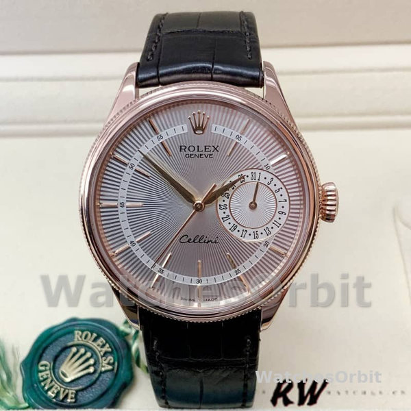 Rolex Cellini Date 50515 Rose Gold Silver Guilloche Index Dial 39mm Mens Replica Watch