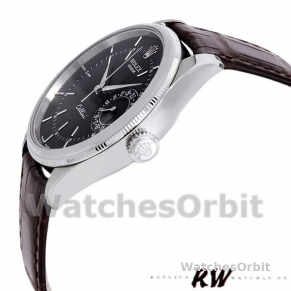 Rolex Cellini Date 50519 Brown Leather Black Dial 39mm Mens Replica Watch