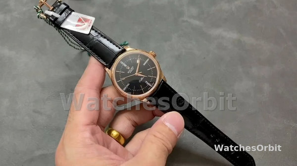 Rolex Cellini Time 50505 Black Leather Strap Black Dial 39mm Mens Replica Watch