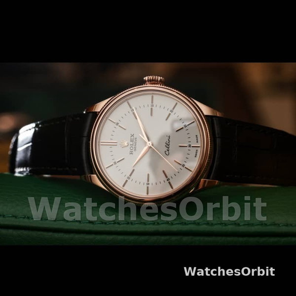 Rolex Cellini Time 50505 Black Leather Strap White Dial 39mm Mens Replica Watch