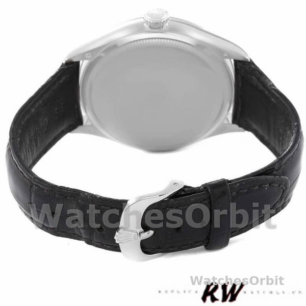 Rolex Cellini Time 50509 Black Leather Strap Black Dial 39mm Mens Replica Watch