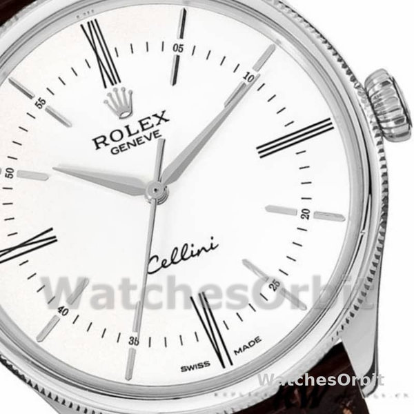 Rolex Cellini Time 50509 Brown Leather Strap White Dial 39mm Mens Replica Watch