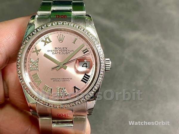 Replica Rolex Datejust 36 126284RBR 0024 Pink Roman Diamond Dial Lady Watch