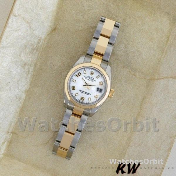 Rolex Datejust 179163 White Arabic Dial Domed Dezel 26MM Lady Replica Watch
