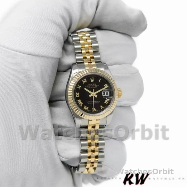 Rolex Datejust 179173 Black Dial Fluted Bezel 26MM Lady Replica Watch