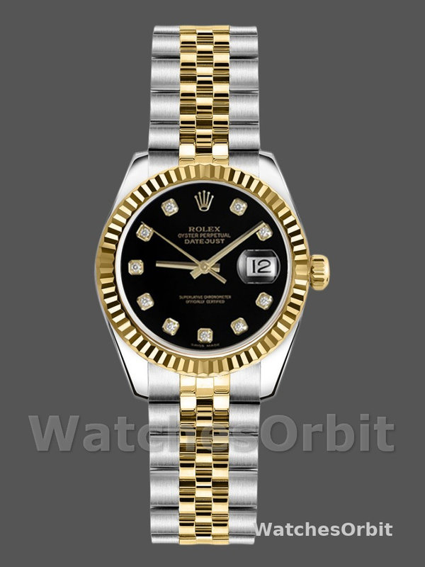 Rolex Datejust 179173 Black Diamond Dial Fluted Bezel 26MM Lady Replica Watch