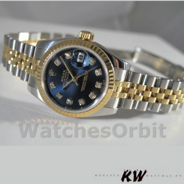 Rolex Datejust 179173 Blue Diamond Dial Fluted Bezel 26MM Lady Replica Watch