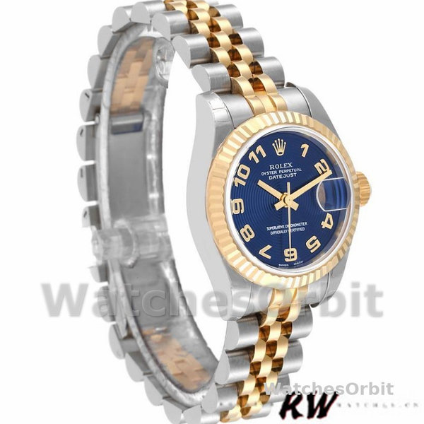Rolex Datejust 179173 Concentric Circle Blue Dial Fluted Bezel 26MM Lady Replica Watch