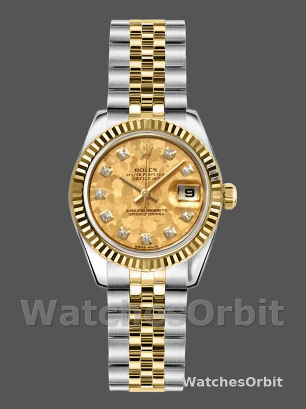 Rolex Datejust 179173 Crystal Champagne Dial Fluted Bezel 26MM Lady Replica Watch