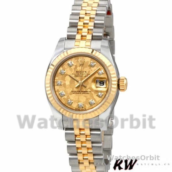 Rolex Datejust 179173 Crystal Champagne Dial Fluted Bezel 26MM Lady Replica Watch