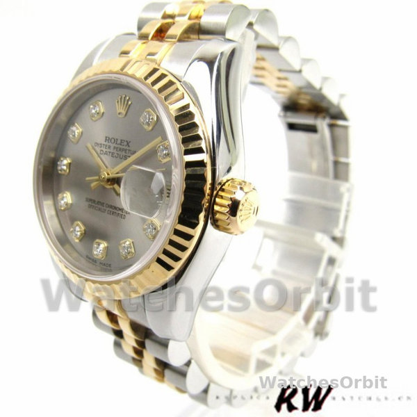 Rolex Datejust 179173 Gray Diamond Dial Fluted Bezel 26MM Lady Replica Watch