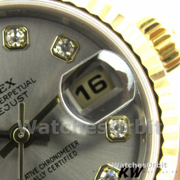 Rolex Datejust 179173 Gray Diamond Dial Fluted Bezel 26MM Lady Replica Watch
