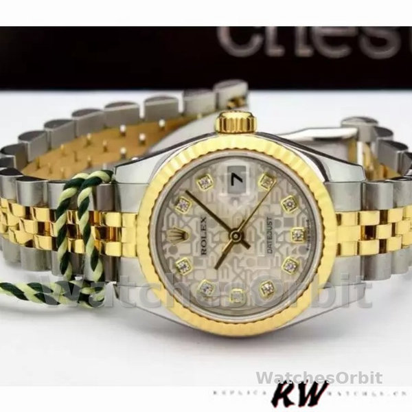Rolex Datejust 179173 Silver Jubilee Diamond Dial Fluted Bezel 26MM Lady Replica Watch