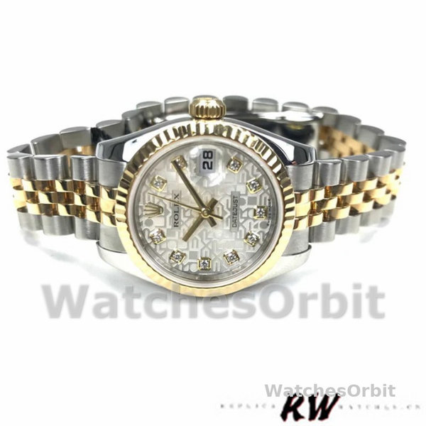 Rolex Datejust 179173 Silver Jubilee Diamond Dial Fluted Bezel 26MM Lady Replica Watch