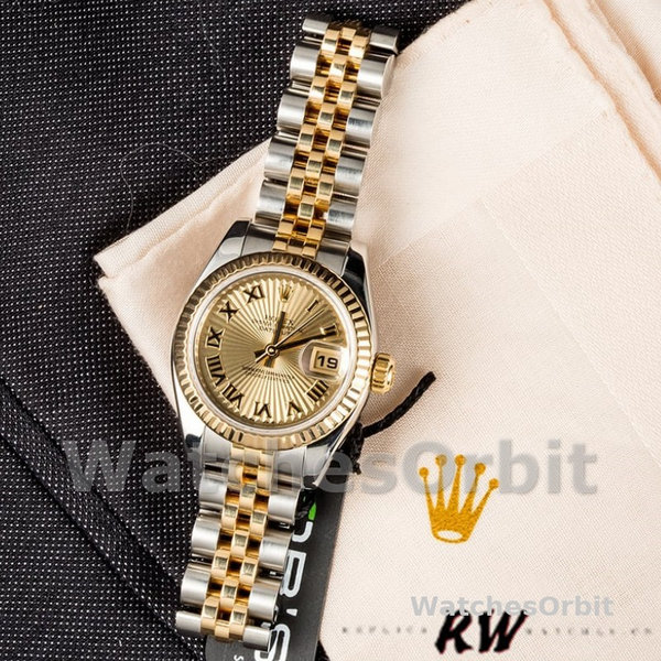 Rolex Datejust 179173 Sunbeam Champagne Dial Fluted Bezel 26MM Lady Replica Watch