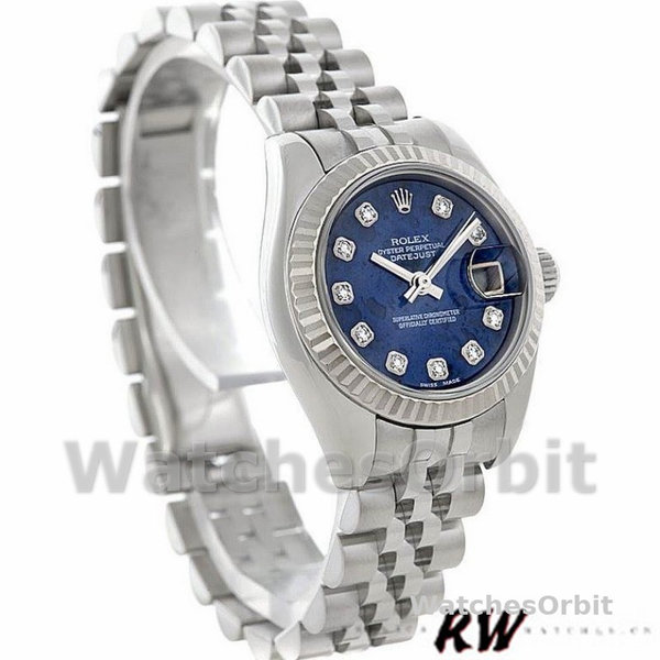 Rolex Datejust 179174 Sodalite Diamond Dial Fluted Bezel 26MM Lady Replica Watch