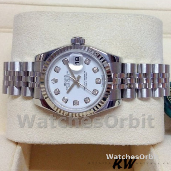 Rolex Datejust 179174 White Diamond Dial Fluted Bezel 26MM Lady Replica Watch