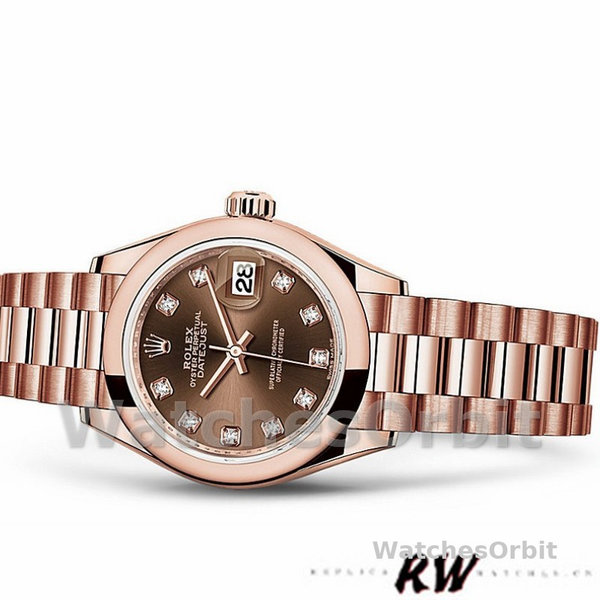 Rolex Datejust 279165 Chocolate Brown Dial Diamond Domed Bezel 28mm Lady Replica Watch