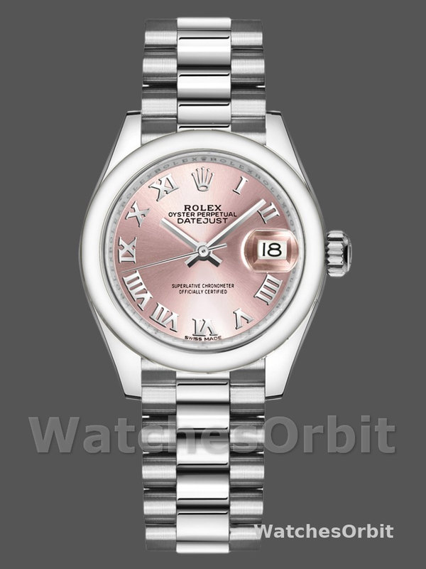 Rolex Datejust 279166 Pink Roman Numeral Dial Domed Bezel 28mm Lady Replica Watch