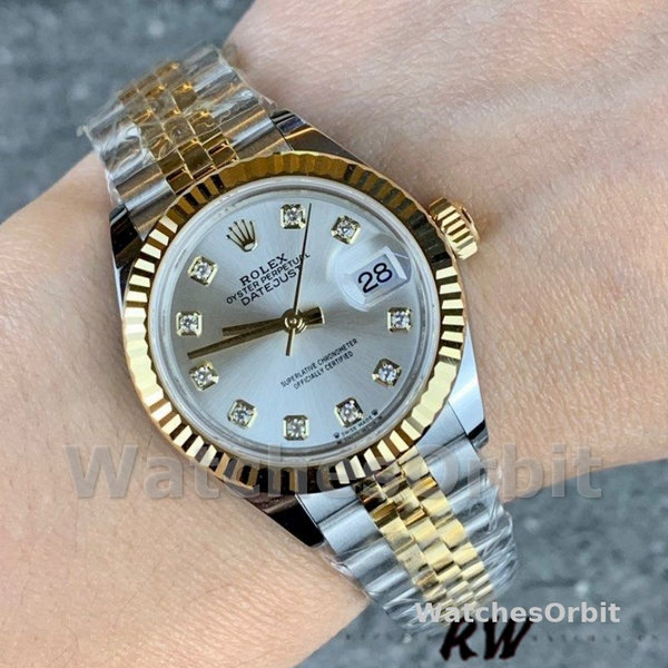 Rolex Datejust 279173 Silver Diamond Dial Fluted Bezel 28mm Lady Replica Watch