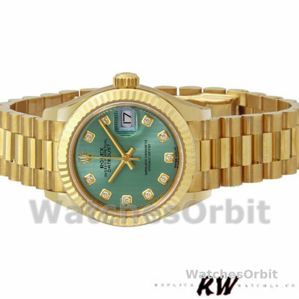 Rolex Datejust 279178 Mint Green Diamond Dial Fluted Bezel 28mm Lady Replica Watch