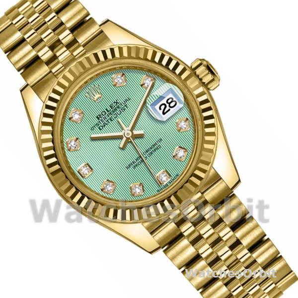Rolex Datejust 279178 Mint Green Diamond Dial Yellow Gold 28mm Lady Replica Watch