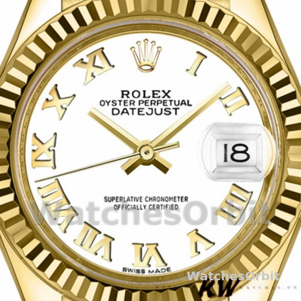 Rolex Datejust 279178 White Roman Dial Yellow Gold 28mm Lady Replica Watch