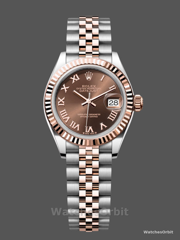 Rolex Datejust 28 Chocolate Index Steel & Rose Gold m279171 0009 Women's Watch