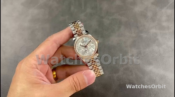 Rolex Datejust 31 Rose Gold Silver Floral Motif Diamond Dial Diamond Bezel m278381rbr 0032