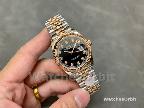 Rolex Datejust 36 Everose Gold Black Diamond Dial M126231 0019 Women's Watch