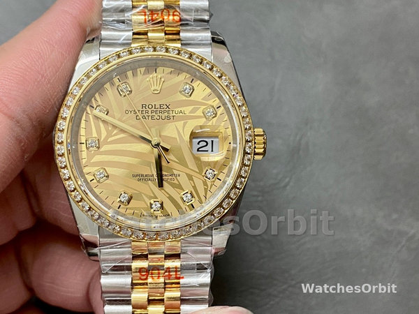Rolex Datejust 36 Golden Palm Motif 126283RBR 0023 Dial Jubilee Bracelet Watch