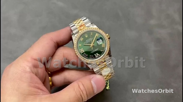 Rolex Datejust 36 Yellow Gold & Diamonds Olive Green Diamond Pave Roman Dial m126283rbr 0011
